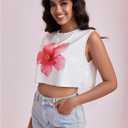 SweatyRocks Women's Floral Print Cropped Tank Top Crew Neck Sleeveless Y2K Summer Tops (White, XS)