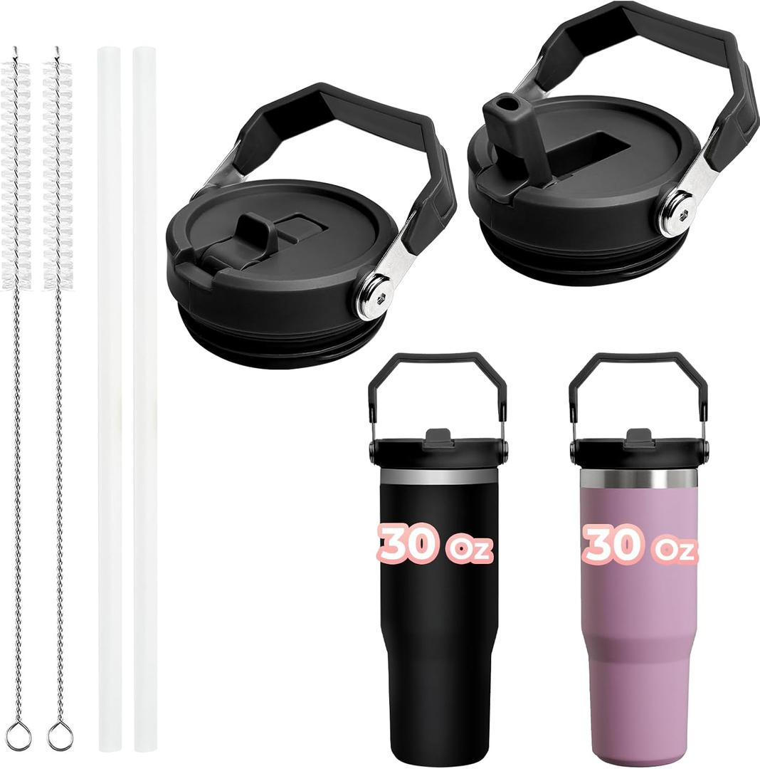 2 x 2pack Designed for Stanley IceFlow 30 oz Lid, Spill Proof Leak Proof Tumbler Lid Cup Lid Replacement for Stanley 30 oz Tumbler, New Black Black