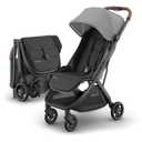 UPPAbaby Minu V3 Travel Stroller - Lightweight + Compact Design - One-Hand Fold + Unfold - from Birth + Overhead Compatible - Greyson (Charcoal Mlange/Carbon Frame/Saddle Leather)