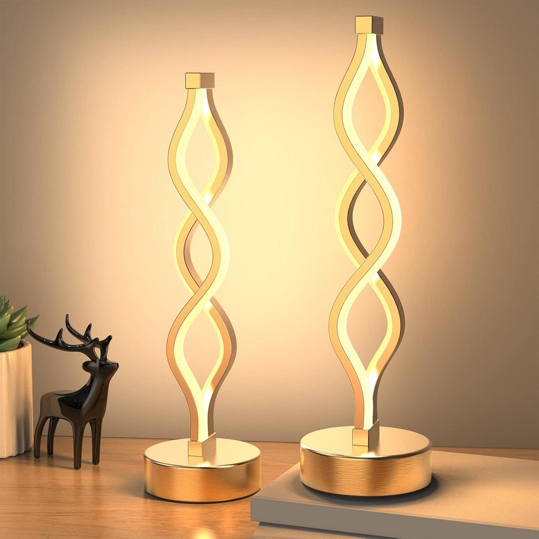 NUR Gold Lamps for Bedrooms Set of 2, Small Table Lamp, 3 Colour Temperature, 15.8 Inch Height, Bedsides Lamps for Living Room