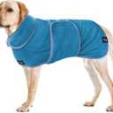 Tuff Pupper Fast Drying Dog Bath Robe | 800 GSM Plush Dog Towel Bathrobe/Dressing Gown | Super Absorbent Pet/Puppy Bathrobe | Adjustable Hood & Belly Strap | Super Soft | Fast Drying (XL, Blue)