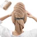 YFONG Large Hair Towel Wrap for Women, Super Absorbent Microfiber Hair Towel for Curly Hair, Fast Drying Hair Turbans with Elastic,Hair Drying Towel Wrap for Hair Care Anti Friz 26.3" X 40" (Brown)