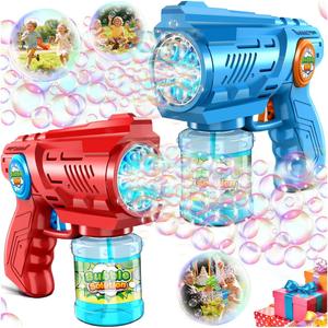 Bubble Gun Machine for Kid & Toddler: 2PCS Bubble Blaster Guns with Bubble Solution Refill & LED Light - Automatic Bubble Blower for Kids 4-8 - Great Party Toys for Outdoor Parties Wedding Birthday