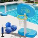 RovPool 2-in-1 Pool Basketball Hoop & Pool Volleyball Net,Poolside Basketball Hoop for Swimming Pool Basketball Game,Oversized Water Basketball Hoop w/3 Balls,Swimming Pool Basketball Hoop for Family