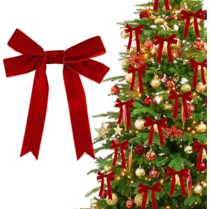Tenn Well 24pcs Velvet Bows for Christmas Tree, Red Christmas Bow Garland with Gold Twist Ties for Xmas Ornaments, Wreaths, Garland, Gifts and Holiday Home Dcor