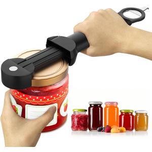 Jar Opener Bottle Opener for Seniors with Arthritis, Multi Retractable Magnetic Can Opener, Jar Grippers for Opening Jars, Kitchen Gadgets for Weak Hands and Senior Arthritis (Black)