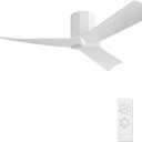 52" Ceiling Fan no Light - Gloss White DC Flush Mount Ceiling Fan, 3 ABS Plastic Curved Blades, 6 Speed Reversible DC Motor, Hugger Ceiling Fans No Light for Kitchen, Bedroom, Living Room