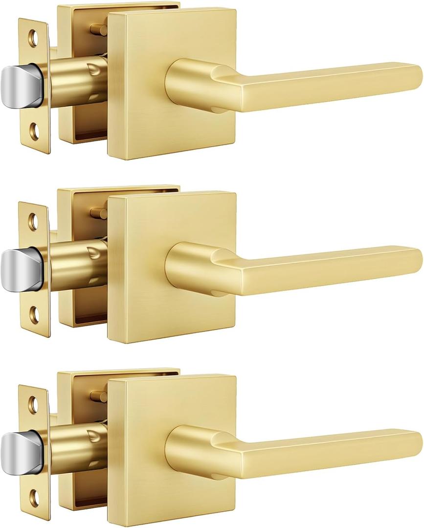 Goldenwarm Brushed Gold Closet Door Handles Passage, Hallway - 3 Pack