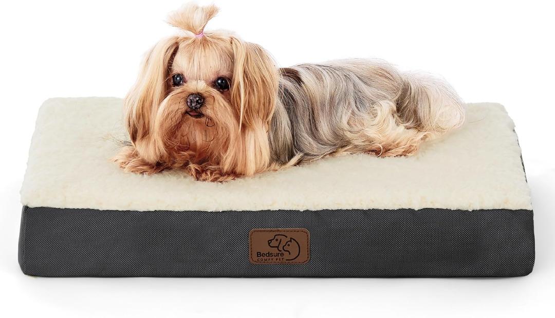 Bedsure Dog Bed for Small Dogs - XS Comfy Flat Puppy Beds with Removable Washable Cover, Orthopedic Egg Crate Foam Pet Mat, Suitable for Pet or Cats Up to 10 lbs (Grey)