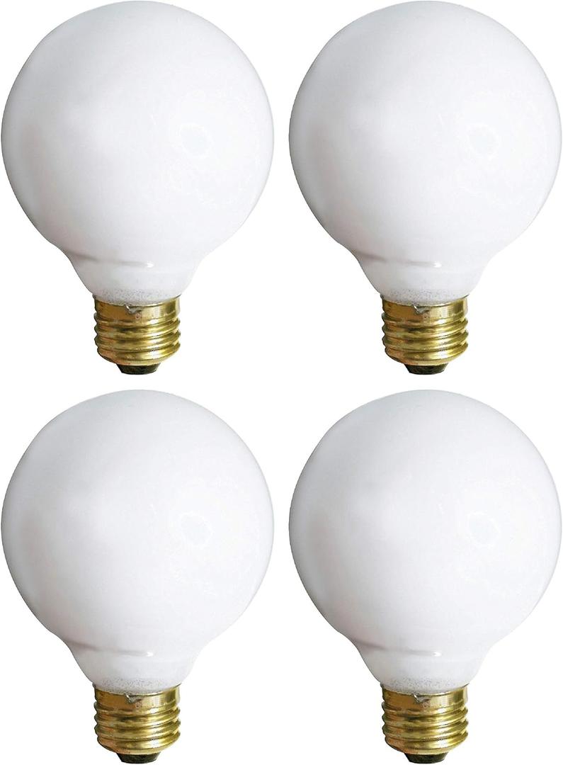 (4 Pack) G25 Incandescent Incandescent Light Bulb 2700K Soft Light, Decorative Globe Light Bulbs,E26 Medium Base, Perfect for Pendant Bathroom/Vanity Mirror Makeup, Dimmable. (White-Finish, 25-Watt)
