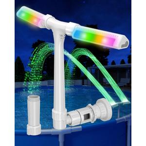 POOLHOUR [Patented] 2026 Upgrade Higher Pool Fountain with Lights for Above Ground/Inground Pools, 360 Adjustable Water Sprinkler Dual High-Pressure Spray, Remote-Controlled, Waterfall Cooler (White)