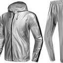 MulYeeh Weight Loss Sweat Suit Anti-Rip Heavy Duty Full-Zip Sauna Suit Fitness Exercise Gym Top Pant with Hood for Men Women, Silver, 4X-Large