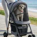 Pet Gear Happy Trails Lite Pet Stroller for Cats/Dogs, Zipper Entry, Easy Fold with Removable Liner, Safety Tether, Storage Basket, Titanium Grey