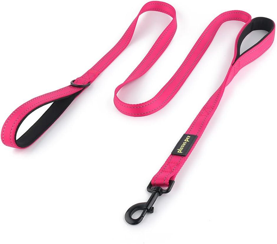 Plutus Pet Double Handle Dog Leash 6ft Long, Padded 2 Handle, Heavy Duty, Reflective Training Leash for Medium Large Dogs, Dual Handle Lead (Pink)