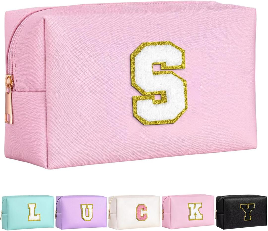Makeup Bag for Women,Travel Makeup Bag Waterproof Cosmetic Toiletry Bag,Personalized Lettered Embroidered Zippered Cosmetic Pouch, Cute Makeup Bags Gift for Women Girls, Pink