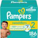 Pampers Swaddlers Diapers, Size 2 (10-22 lbs), 186 Count, Absorbent, Keeps Baby Dry and Comfortable, Skin Safe Disposable Baby Diaper