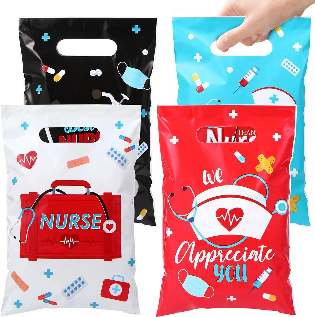 Blosssound 48 Pcs Nurses Gift Bags Nursing Candy Bags Small Loot Bag 6.5 x 9.8 in Bulk Plastic Thank You Nurses Goody Treat Bag Party Favor Bag for Medical Appreciation Week Grad Supplies