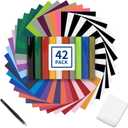 Heat Transfer Vinyl Bundle- 42 Pack 12"x10" Iron On Vinyl Sheets for Cricut/Silhouette with 13 Vibrant Colors/Premium Glossy Finish/Easy Weed & Cut (42 Sheets, colorful)