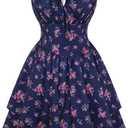 Scarlet Darkness Floral Mini Corset Dress for Women Teen 2026 Summer Spring Flowy A-Line Sundress with Pockets S