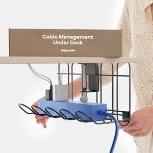 CarryUp Under Desk Cable Tray, No Drill Wire Management Clamp, Computer Cord Organizer, Cable Hider & Holder, Cord Keepers for Home Office Organization, Powder Coated Metal, Easy Install - Grey
