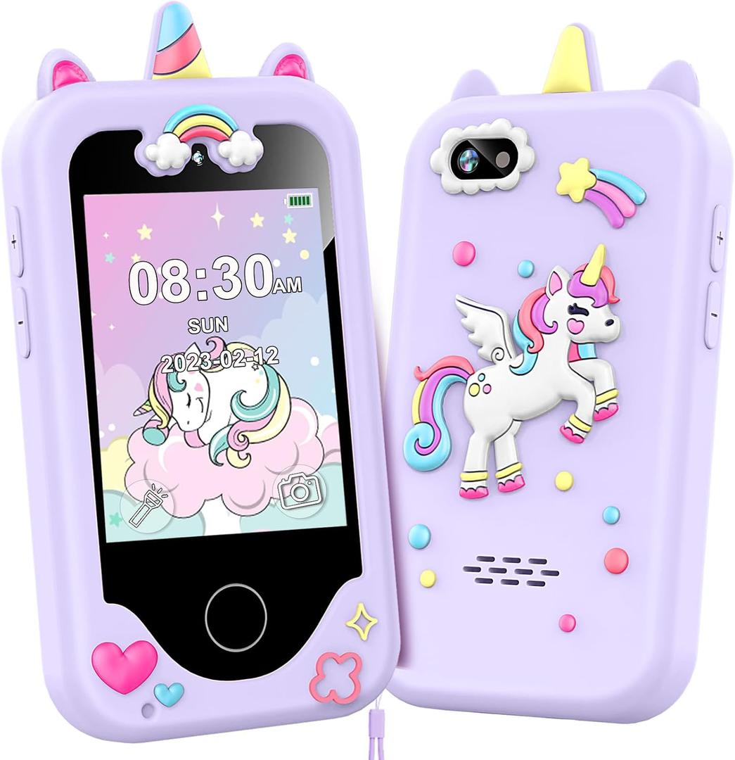 Kids Smart Phone for Girls, Christmas Birthday Gifts for Girls Age 3-10 Kids Toys Cell Phone, 2.8" Touchscreen Toddler Learning Play Toy Phone with Dual Camera, Game, Music Player, 8GB Card Purple