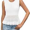 Saodimallsu Womens Crochet Crop Tank Tops Sleeveless Crew Neck Ruffle Summer Boho Knit Sweater Vest Small