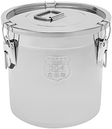 DYNAMI 304 Stainless Steel Airtight Canister with Airtight Lids, 5.5Gal Large Canisters Container w/Locking Clamp,Bucket Metal Food Storage Containers for Flour,Grain, Coffee Bean(21L)