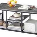 VECELO Coffee Center Table with Storage for Living Room Office Reception, Industrial Mesh Shelf, 39.4 Inch, Charcoal Grey