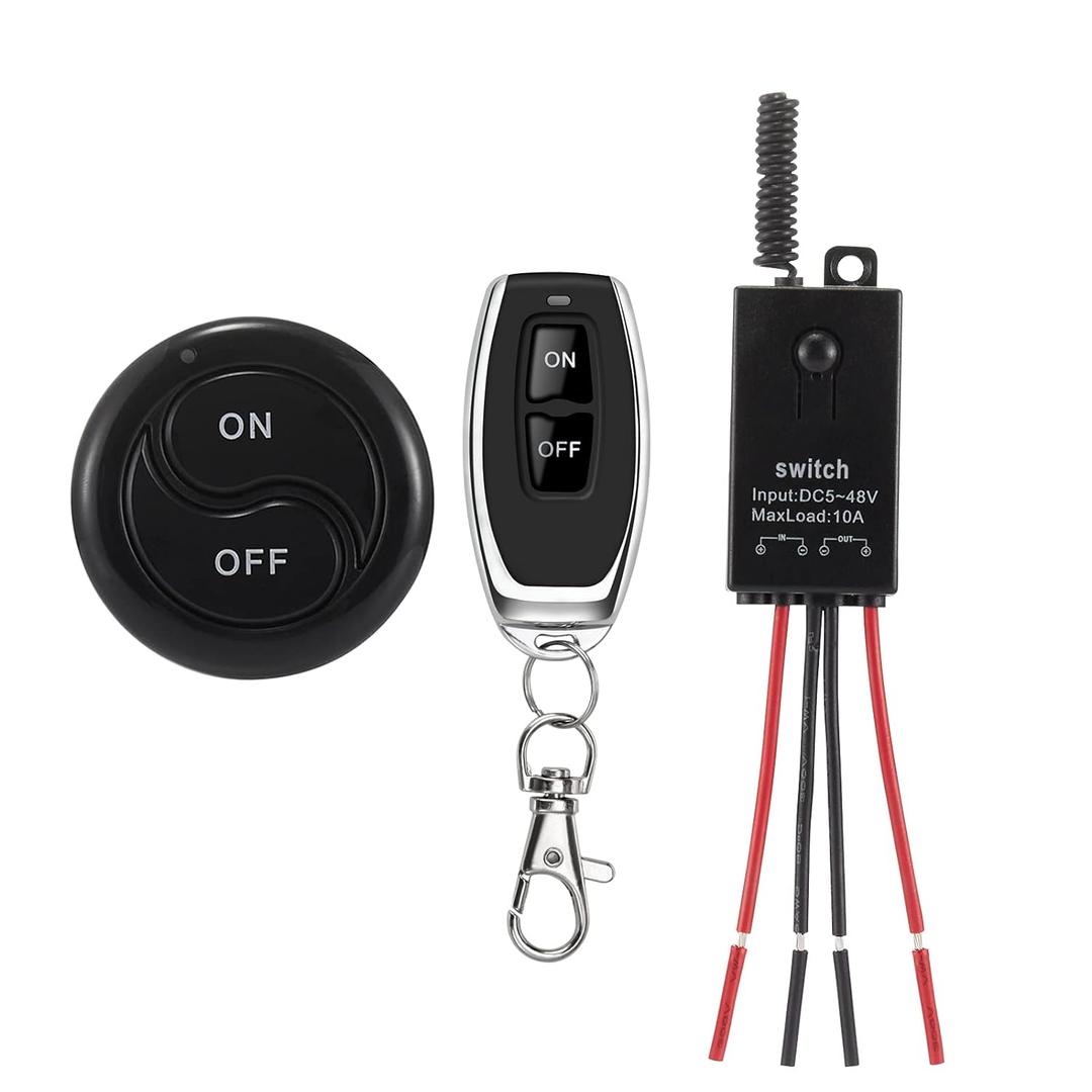 Mini Wireless Switch 12V,5V/12V/48V/10A Relay Remote Switch for Lights,328FT Long Range for Ceiling Lights, Lamps, Industrial Control and Security Fields.