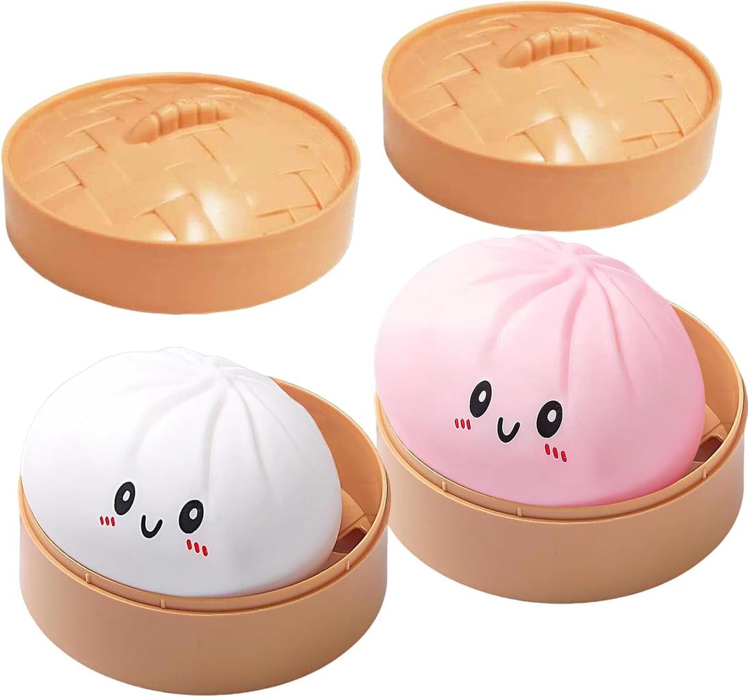 2 Pcs Dumpling Squishy, Mystery Squishy Dumpling Box, Fidget Toys Adults & Teens & Kids, Stocking Stuffers, Sensory Stress Squeeze Toys for Stress Relief (WhitePink)