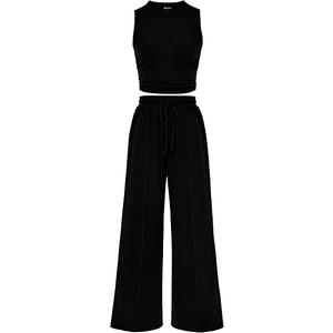 PRETTYGARDEN 2 Piece Sets for Women Summer Casual 2025 Spring Sleeveless Tank Ribbed Travel Vacation Lounge Wear Outfits
 L