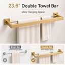 Luxury 5-Piece Bathroom Hardware Set with 23.6" Double Towel Bar and Toilet Paper Holder Shelf, Wall Mounted Bathroom Accessories, Modern Square Design SUS304 Stainless Steel Solid Metal, Brushed Gold