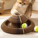 2 x Kitty Kurls Magic Organ Cat Scratcher, Foldable Accordion Scratching Board with Bell Ball, Interactive Pizza Style Cardboard Scratch Pad, Reversible Toy for Indoor Cats