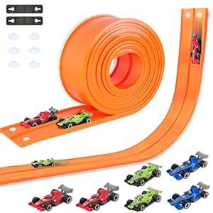 HACOCOLA 15 Ft Double Sided Flexible Race Track Set with 6 Toy Cars for Kids (Orange)