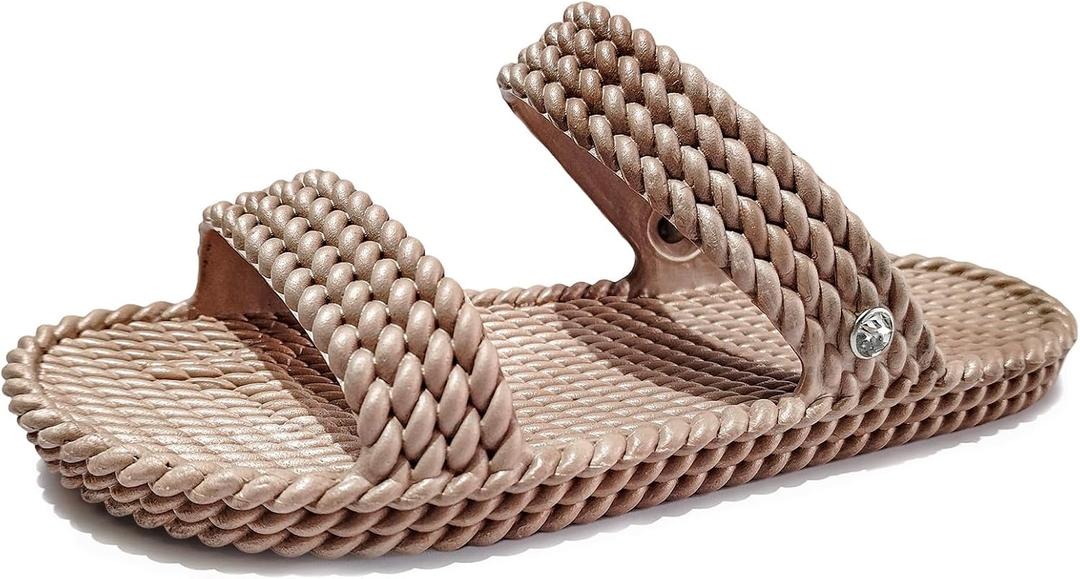 LAVAU Slip on Open Toe Slide Sandals for Women with Two Strap 1501-Tan-8