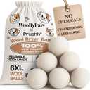 WoollyPals Dryer Balls (6-Pack, XL Size) - 100% New Zealand Wool - No More Dryer Sheets - Eco Dryer Balls - Reusable - Softens Laundry - Reduces Drying Time & Static - with Storage Bag (Plain White)