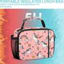 2 x esouler Lunch Box Kids Insulated Lunch Bag for Boys & Girls Durable Children Lunchbox for School with Water Bottle Holder-Pink Unicorn