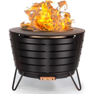 TIKI Patio Fire Pit Bundle  25-Inch Smokeless Wood Burning Outdoor Fire Pit for Backyard, Patio, Deck & Garden with Removable Ash Pan, Stand & Weather-Resistant Cover  Modern Black Stainless Steel