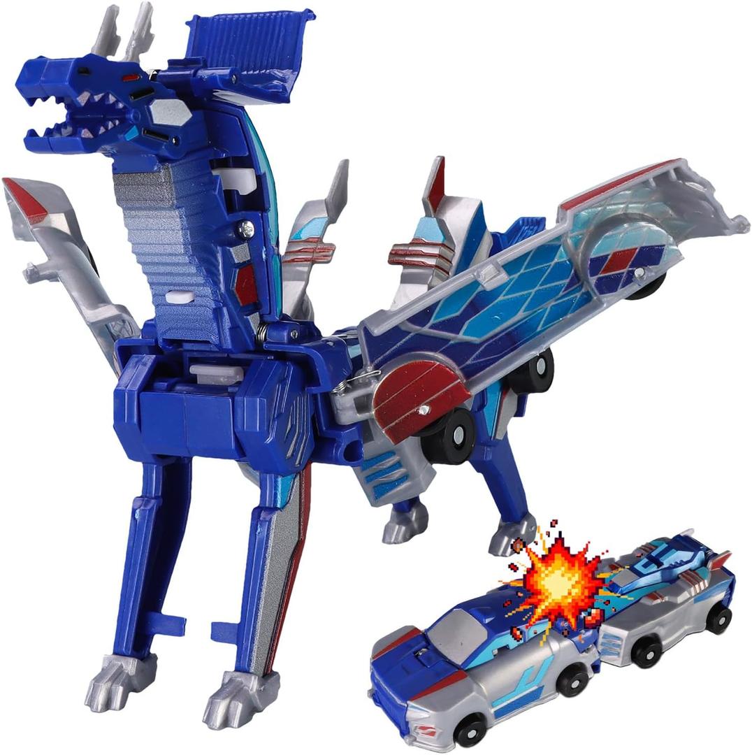 Collision Transforming Dinosaur Car Toy, 2-in-1 Magnetic Dinosaur Transformer Car, Boys and Kids Toys, Christmas Birthday Gift(Blue)