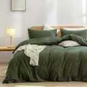 BESTOUCH Duvet Cover Set 100% Washed Cotton Linen Feel Super Soft Comfortable Chic Lightweight 3 PCs Home Bedding Set Solid Olive Green Super King (Super King (108" x 98"))