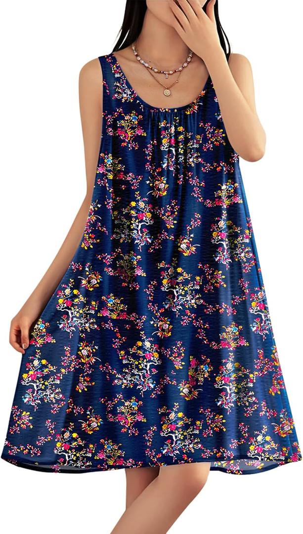 YESNO Summer Dresses for Women Casual Boho Floral Sundresses Sleeveless Scoop Neck Beach Tank Dresses EVS (M)