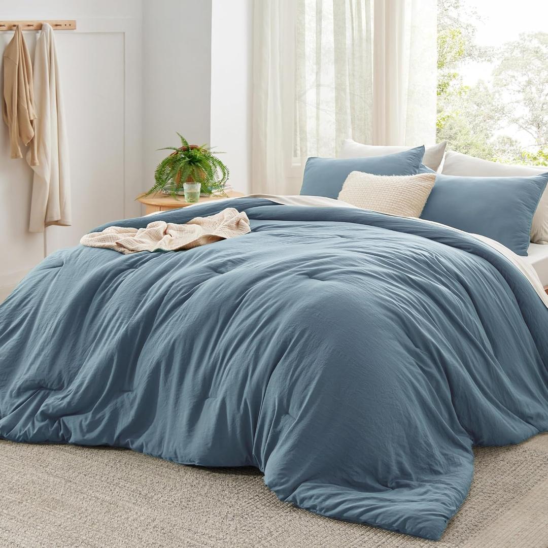 Bedsure Super King Plus Size Comforter Set, Mineral Blue Soft Prewashed Bedding for All Seasons, 3 Pieces GentleSoft Bed Set, 1 Lightweight Comforter (128"x120") and 2 Pillowcases (20"x36")