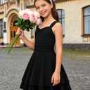 Tween Girls Sleeveless Summer Dress Kid Casual Beach Mini Loose Athletic Dresses 9-19 Years Old (Black)
