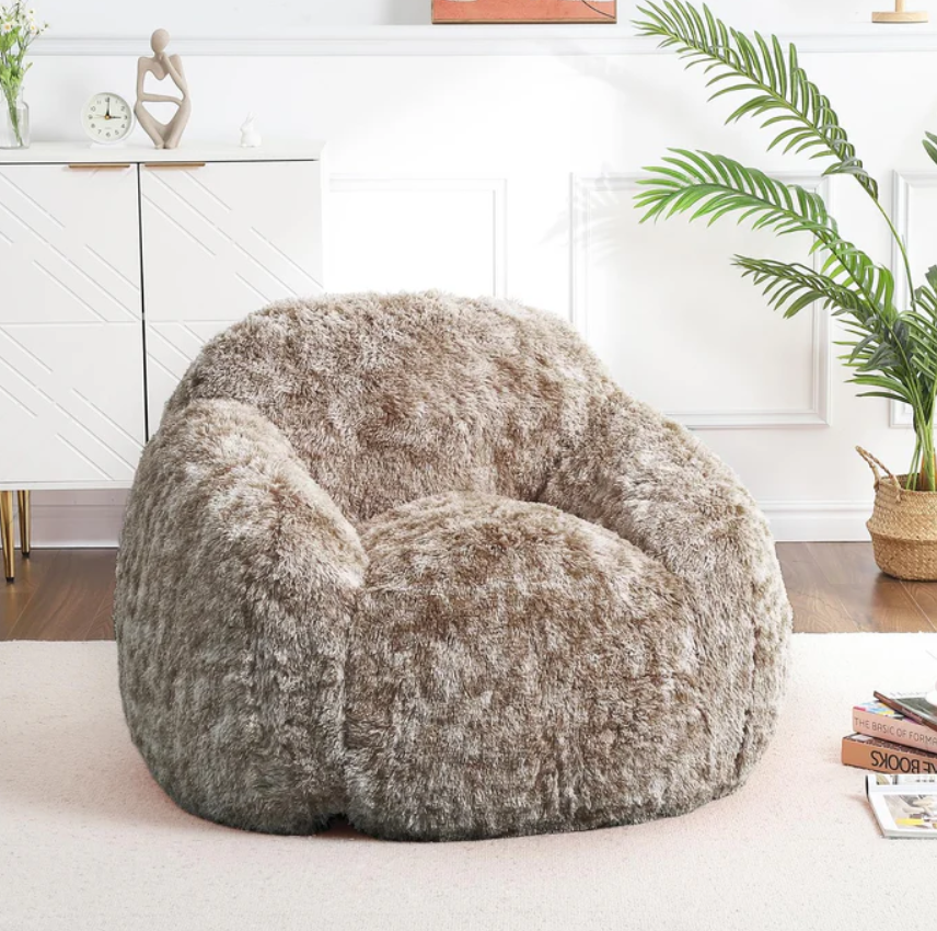 Garvee Bean Bag Chairs for Adults, Faux Fur Bean Bag Chair with Filler, Soft Plush Living Room Beanbag Chair Armrest Bean Bag Couch, Fluffy Couch Lazy Sofa Chair for Reading, Coffee