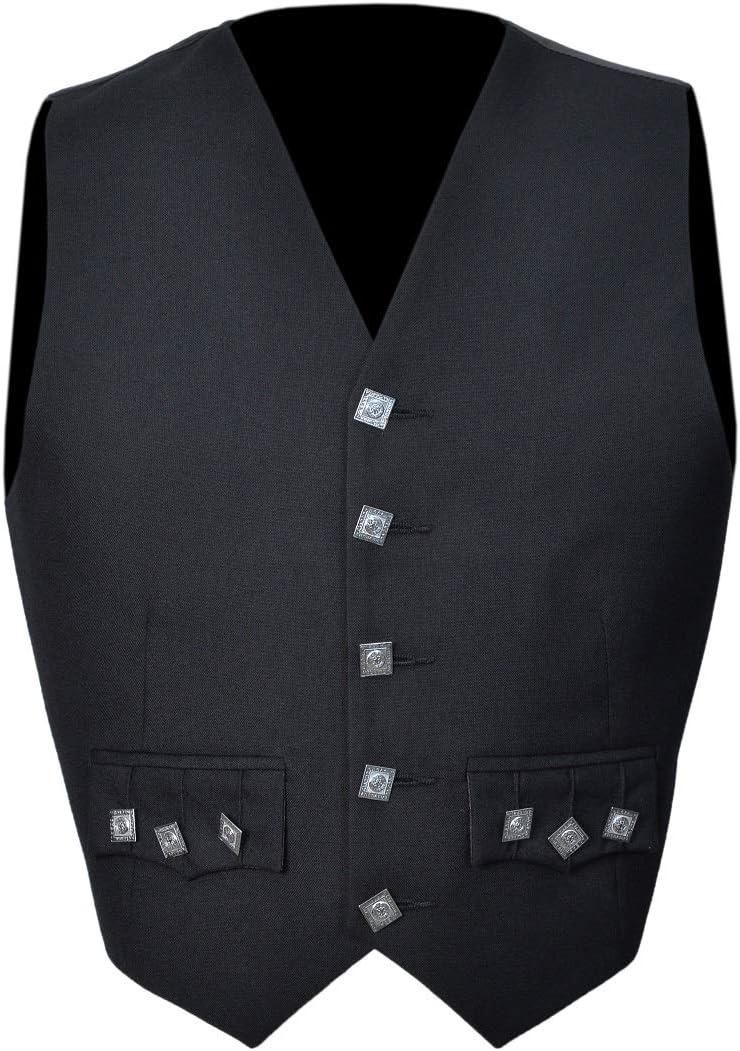 Scottish Black Argyle 5 Buttons Kilt Waistcoat/Vest (Black) 46