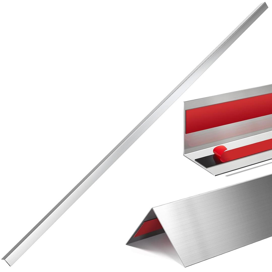 Therwen 10 Pcs 304 Stainless Steel Wall Corner Guards 0.5 x 0.5 x 36 Inch Self Adhesive Heavy Duty Corner Protector Trim with 90 Degree Angle for Wall Protection Metal Edge Guard