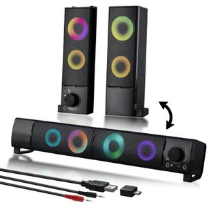 Wired Computer Speakers Designed for Desktop Devices USB Plug-and-Play Clear Sound with RGB Lighting Features Volume knob Ideal Gaming Speakers for Computers, laptops, Phones, and Tablets