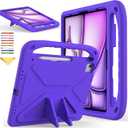 Kids Case for iPad Pro 12.9 inch Cover 6th/5th/4th/3rd Gen (2022/2021/2020/2018) with Kickstand/Handle/Stylus Pencil Holder Soft EVA Heavy Duty Shockproof Stand Girl Boy Cover, Purple