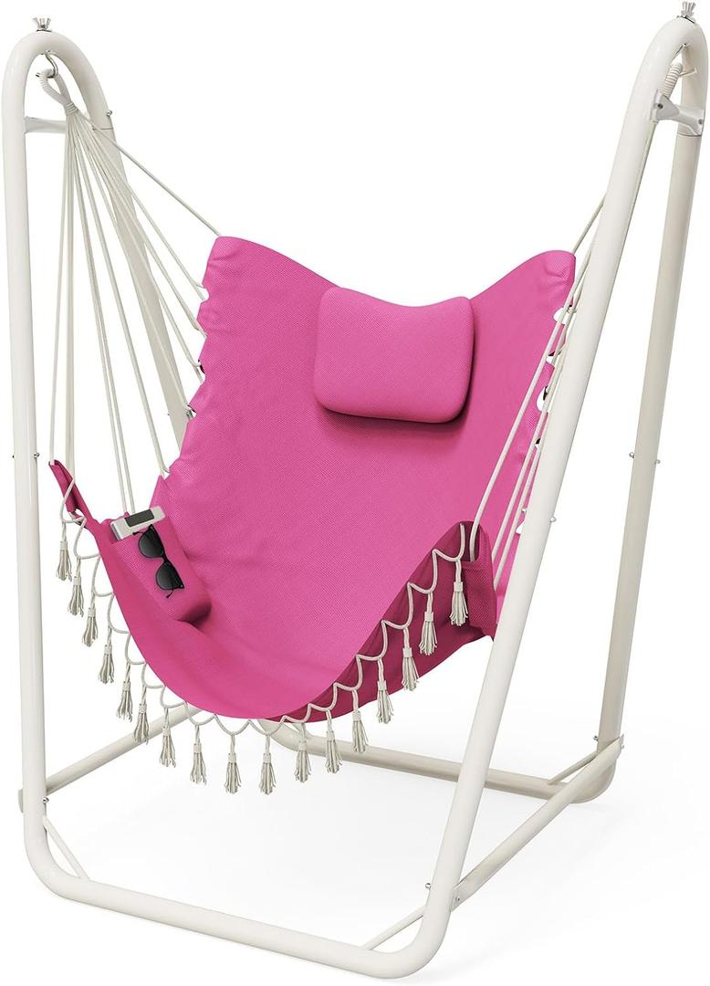 Hammock Chair with Stand,Heavy-Duty Hanging Chair with Stand, for Indoor Outdoor,Sturdy Swing Chair Stand Max Load 350 pounds(Hammock Chair Included) (Pink)