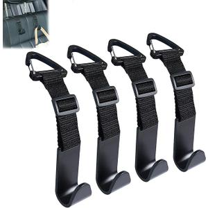 Headrest Hooks for Car Adjustable 4 Pack Vehicle Seat Back Organizer Storage Hanger Holder for Purse Bags Universal Fit with Clip Black